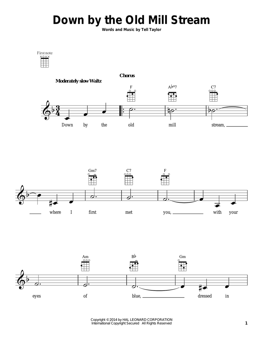 Down By The Old Mill Stream Ukulele scores gallery preview page 1