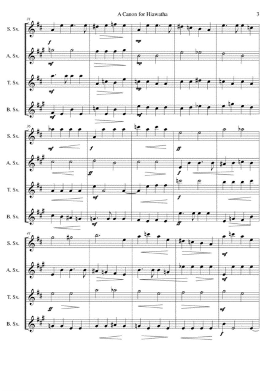 Hiawatha (A Canon for Hiawatha) for saxophone quartet Saxophone Quartet scores gallery preview page 3