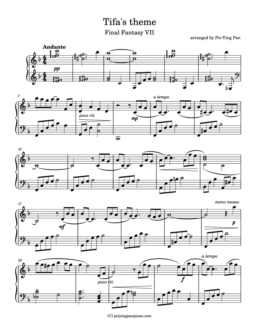 Final Fantasy 7 Piano Solo scores gallery preview page 1