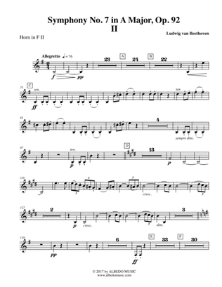 Book cover for Beethoven Symphony No. 7, Movement II - Horn in F 2 (Transposed Part), Op. 92