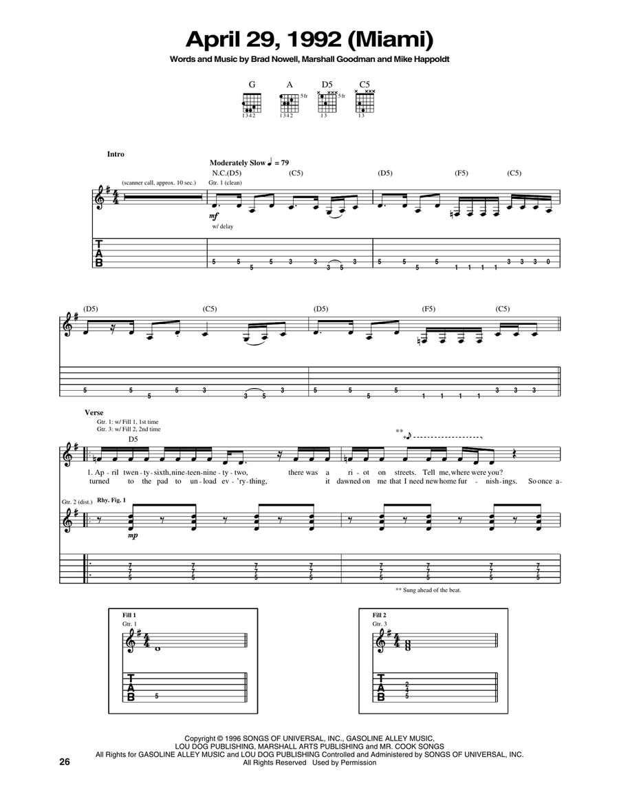 April 29, 1992 (Miami) April 29, 1992 (Miami) Guitar Tablature scores gallery preview page 1