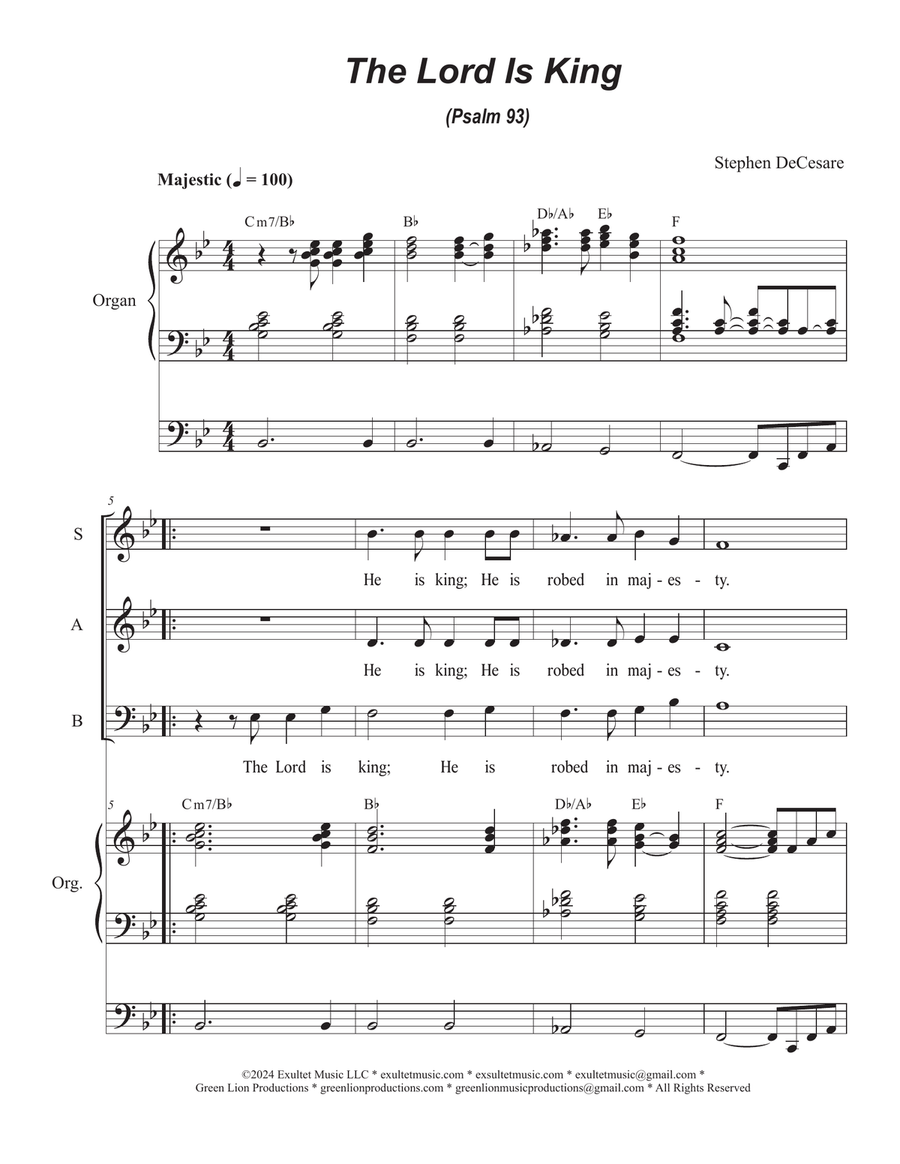 The Lord Is King (Psalm 93) (Vocal Trio - (SAB) 3-Part scores gallery preview page 1