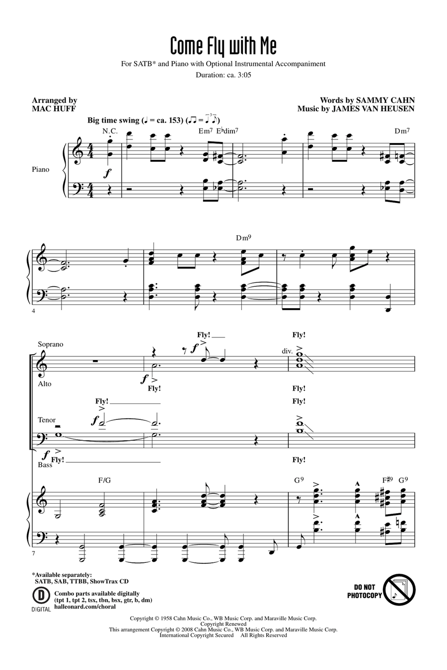 Come Fly With Me (arr. Mac Huff) 4-Part scores gallery preview page 1
