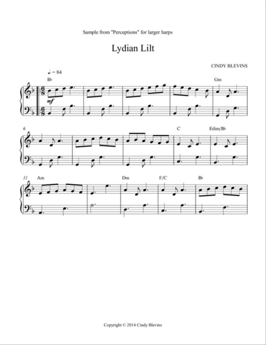 Perceptions, 14 original harp solos based upon modal and exotic scales, for Lever or Pedal Harp Pedal Harp scores gallery preview page 3