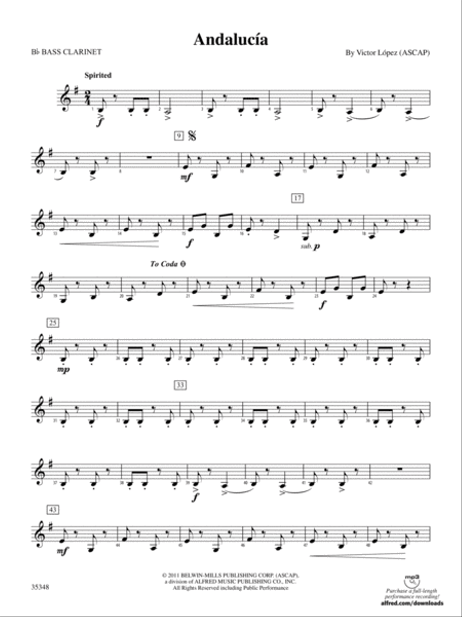 Andalucía: B-flat Bass Clarinet Concert Band scores gallery preview page 1