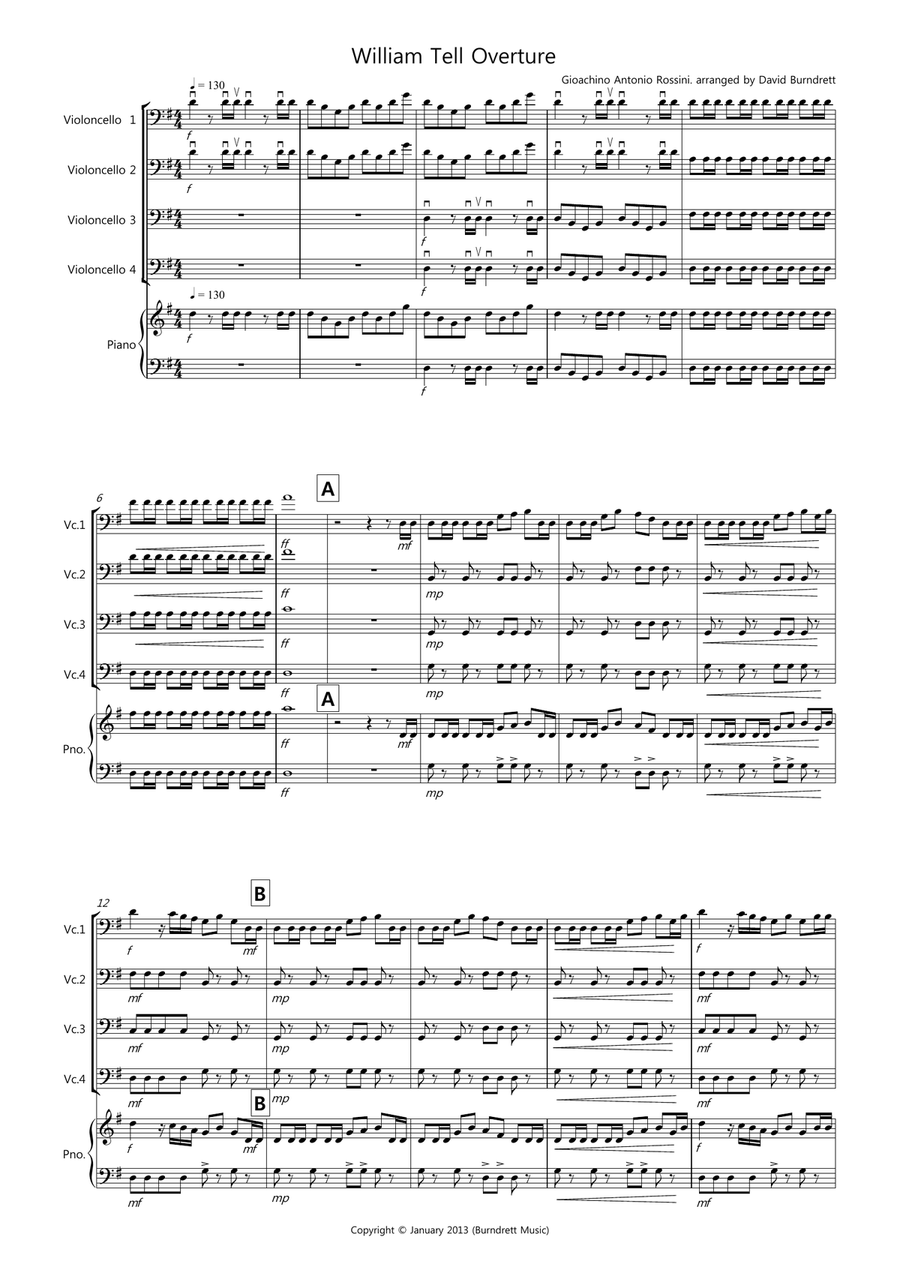 William Tell Overture for Cello Quartet Cello Solo scores gallery preview page 1