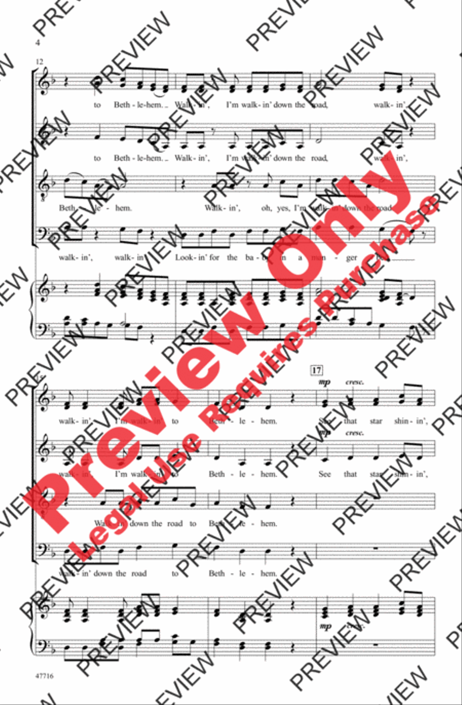 Walkin' Down the Road to Bethlehem 4-Part scores gallery preview page 4