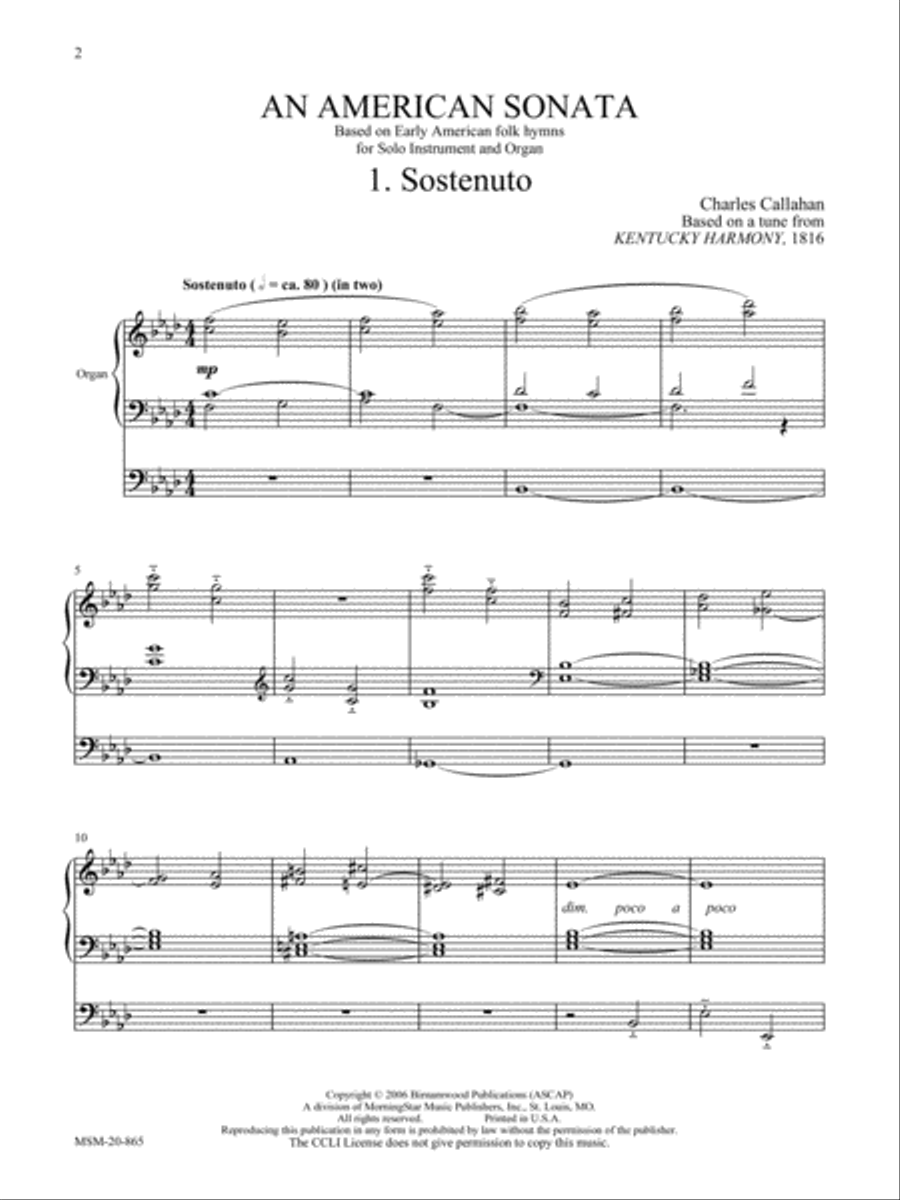 An American Sonata for Solo Instrument and Organ Organ scores gallery preview page 2