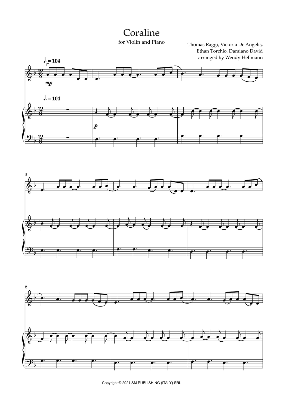 Coraline Violin Solo scores gallery preview page 1