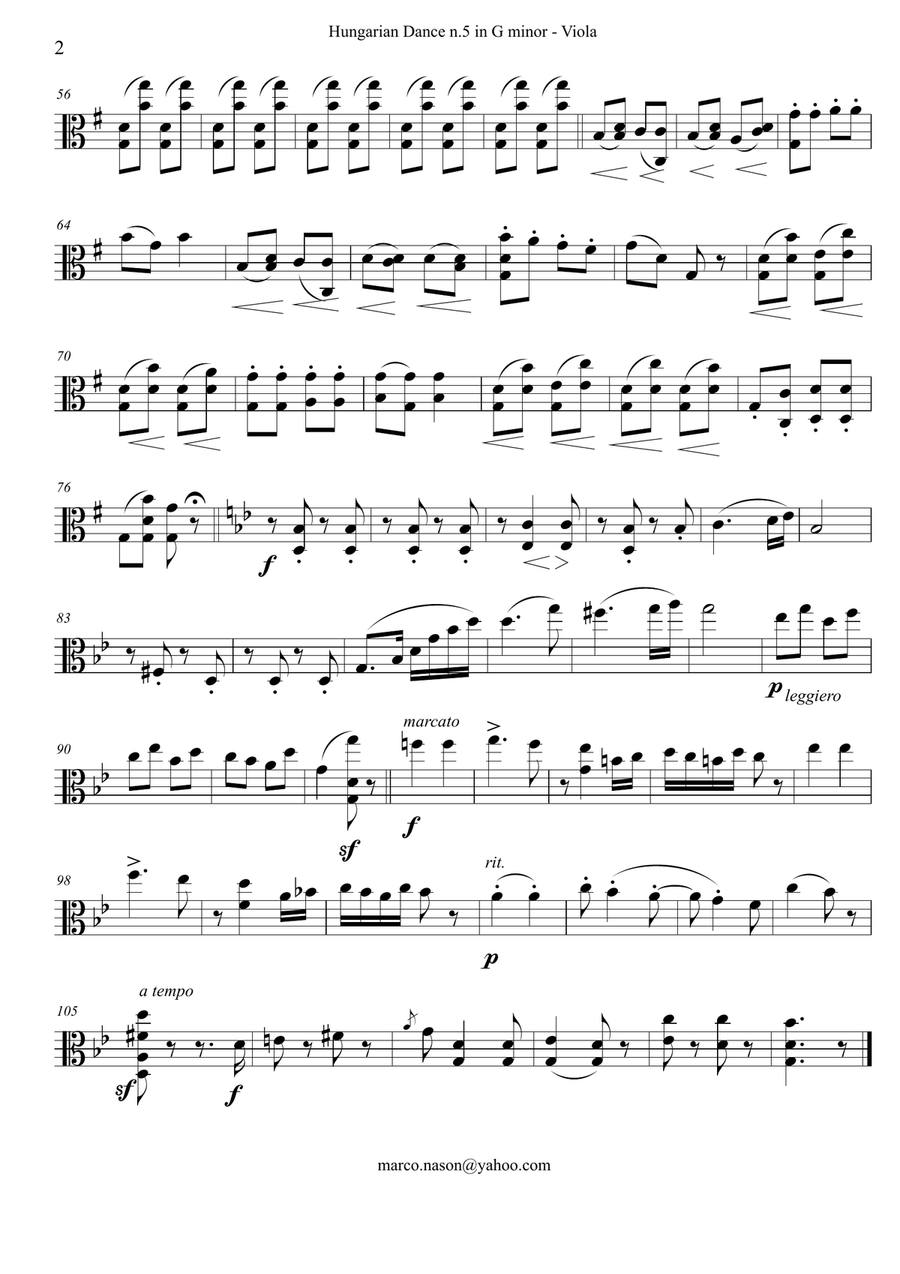 Brahms - Hungarian Dance n.5 in G minor for Piano Quartet Piano Quartet scores gallery preview page 4