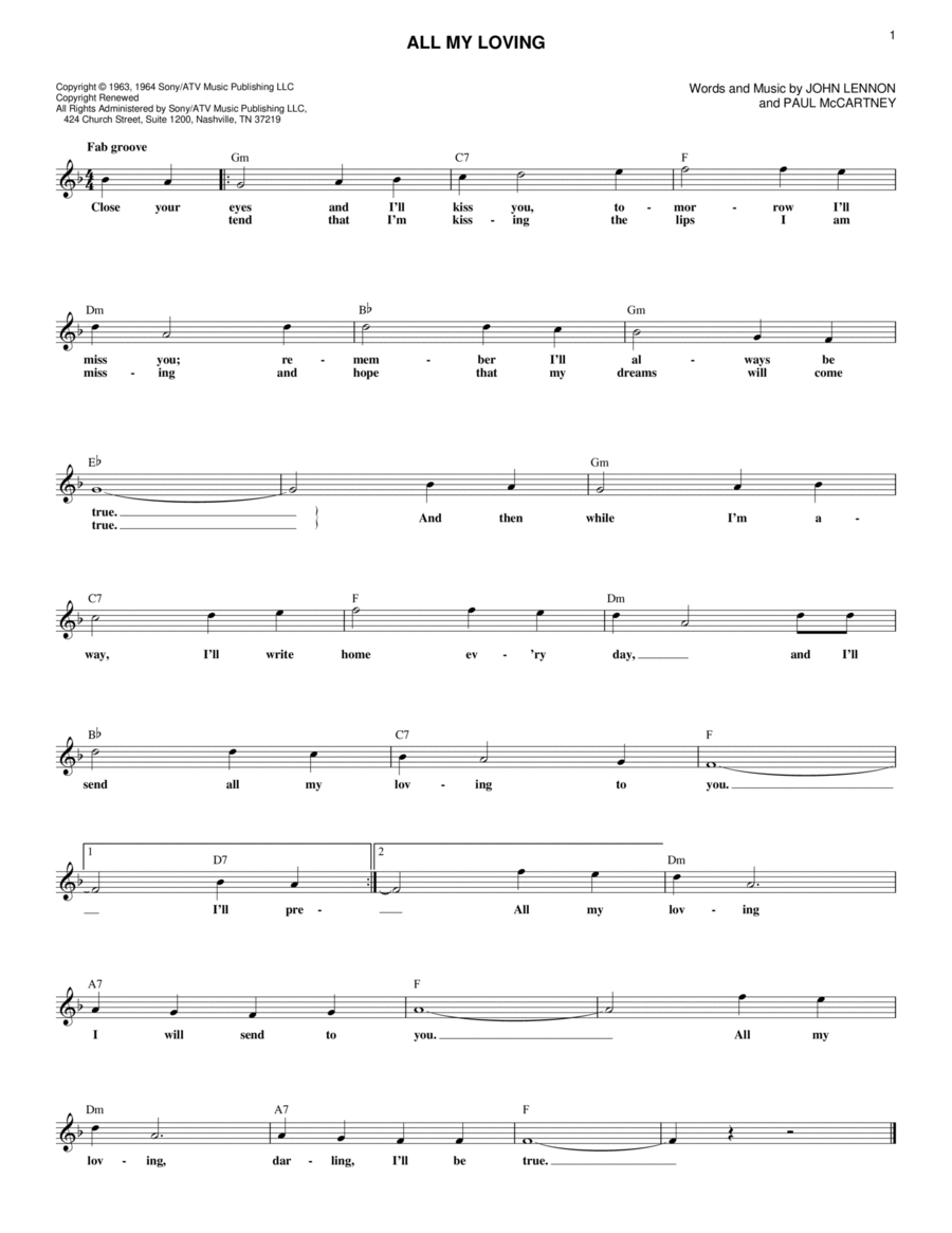 All My Loving Electric Guitar scores gallery preview page 1