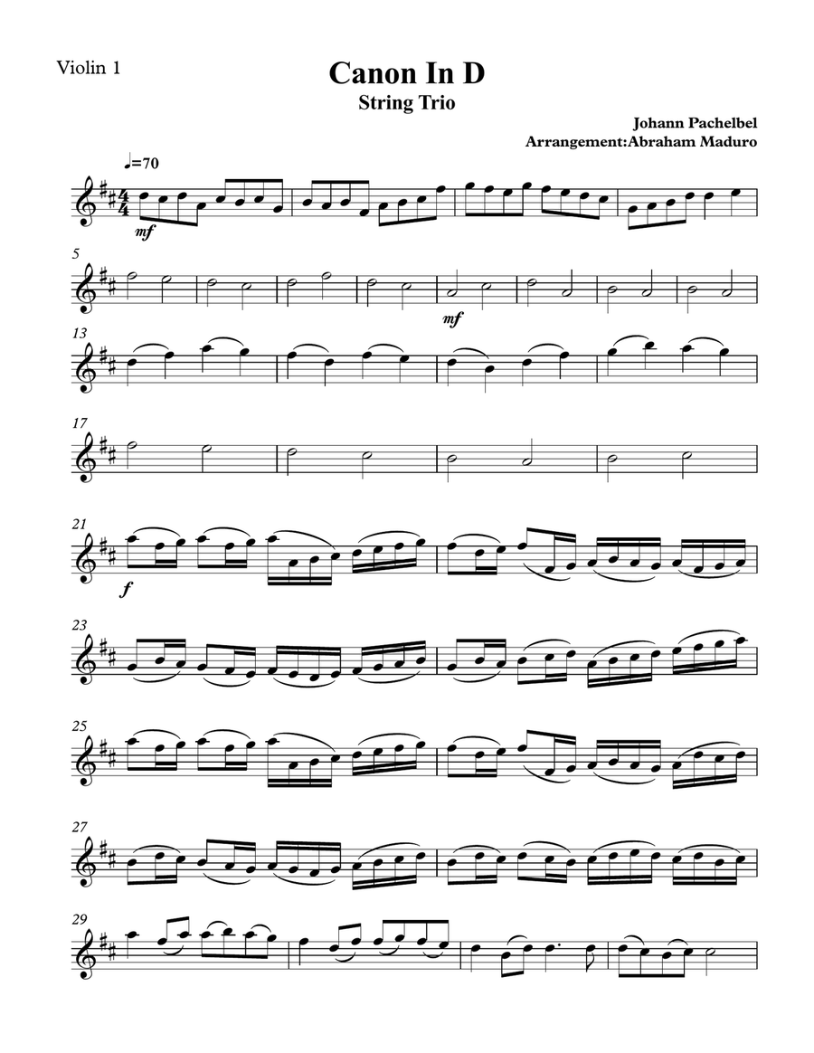 Canon In D String Trio-2 Violins and Cello String Trio scores gallery preview page 6