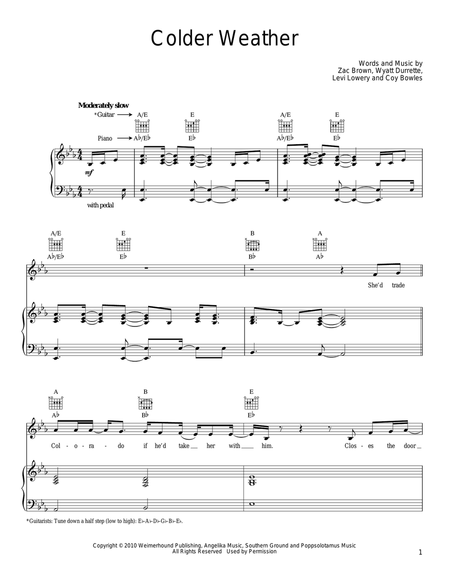 Colder Weather Piano, Vocal, Guitar scores gallery preview page 1