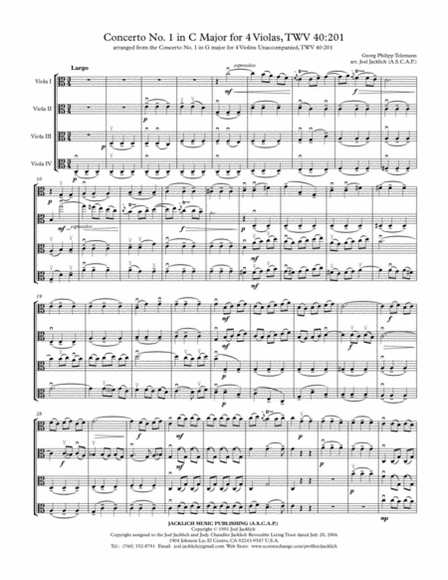 Concerto No. 1 in C Major for Four Violas Unaccompanied, TWV40:201 image number null