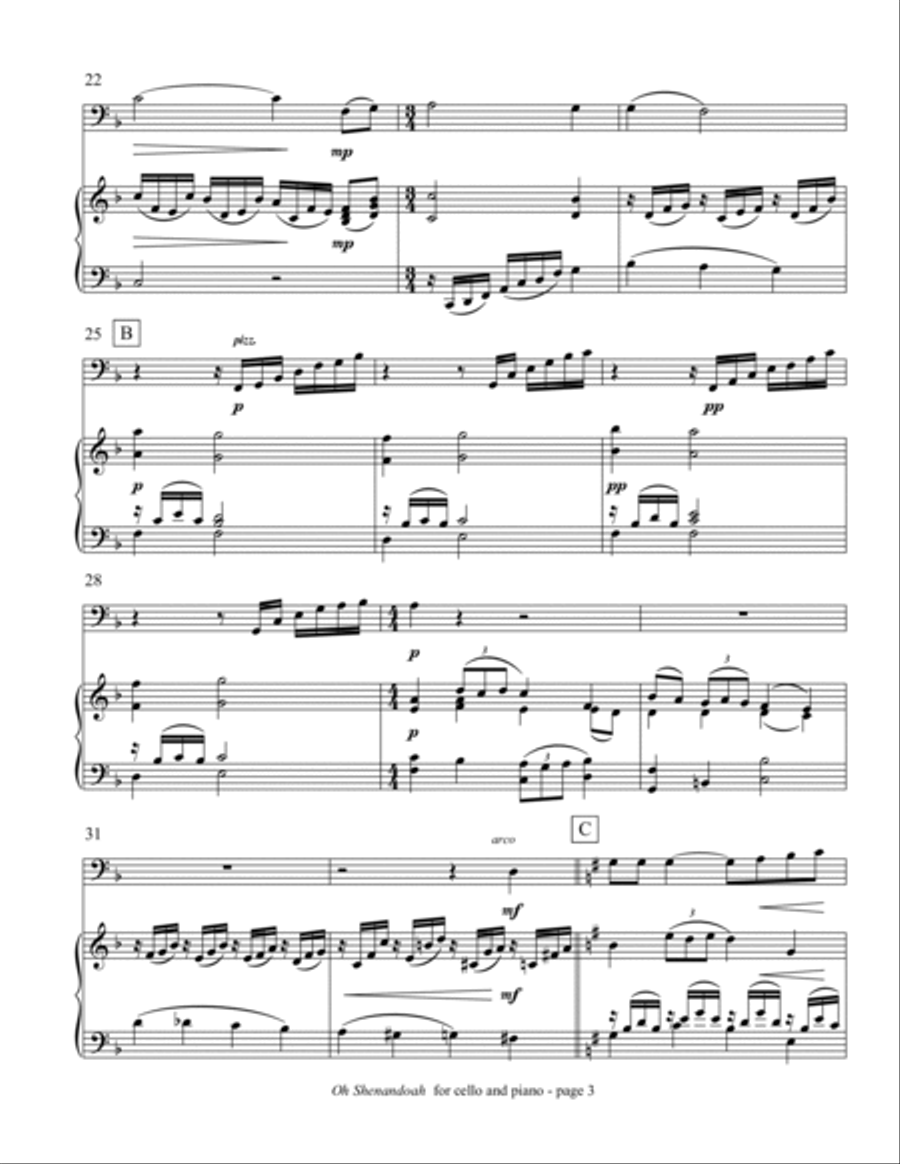 Oh Shenandoah (for cello and piano) Piano scores gallery preview page 5