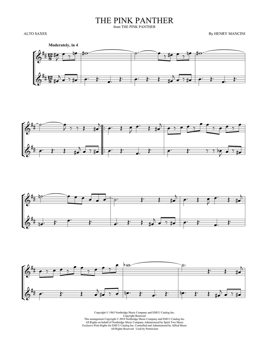 Pink panther sales saxophone sheet music