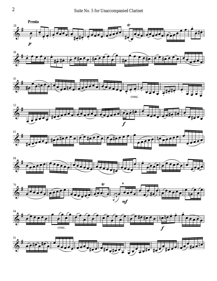 Bach Suite #5 set for Unaccompanied Clarinet image number null