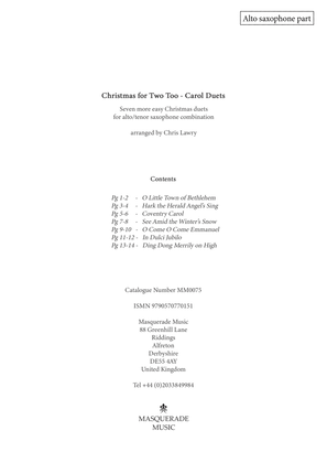 Book cover for Christmas for Two Too! - 7 easy Christmas Carol duets for alto and tenor saxophone combination