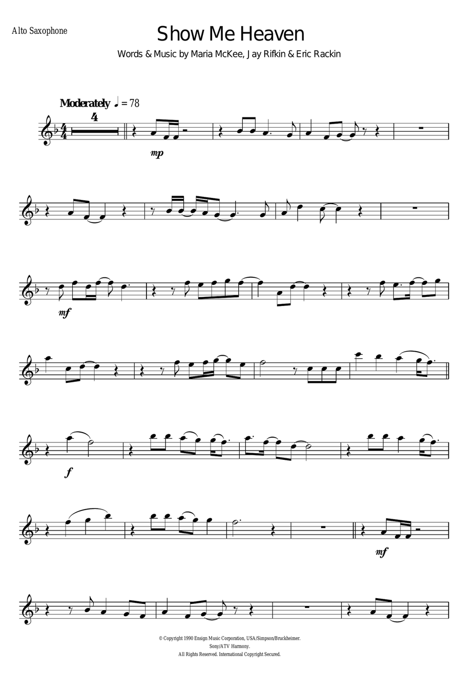 Show Me Heaven Alto Saxophone scores gallery preview page 1