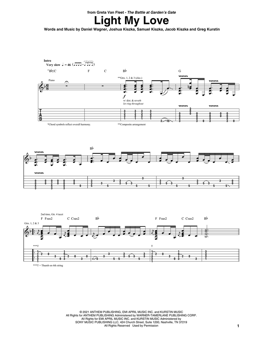 Light My Love Light My Love Guitar Tablature scores gallery preview page 1