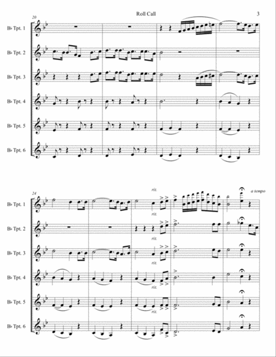 Roll Call For Six Trumpets Brass Ensemble scores gallery preview page 3