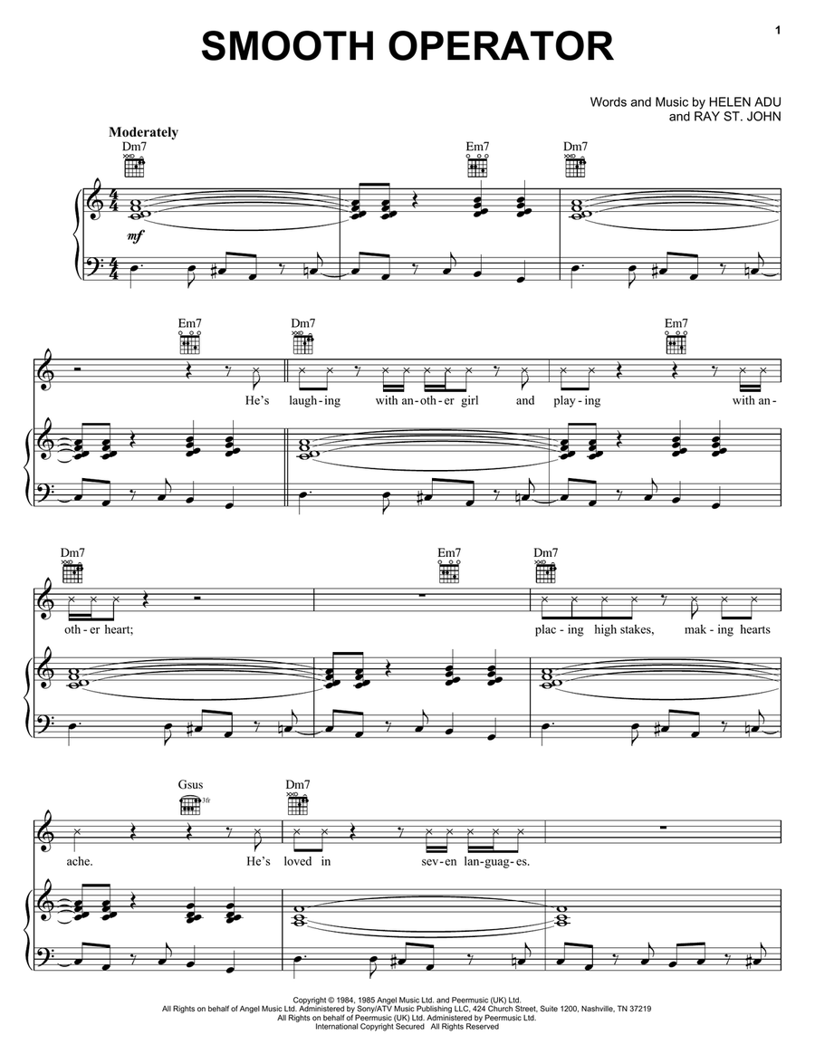 Smooth Operator Piano, Vocal, Guitar scores gallery preview page 1