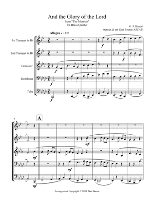 Book cover for And the Glory of the Lord (excerpt) for Brass Quintet