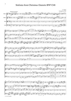 J.S.Bach Sinfonia from Christmas Oratorio BWV248, for string quartet, CB223