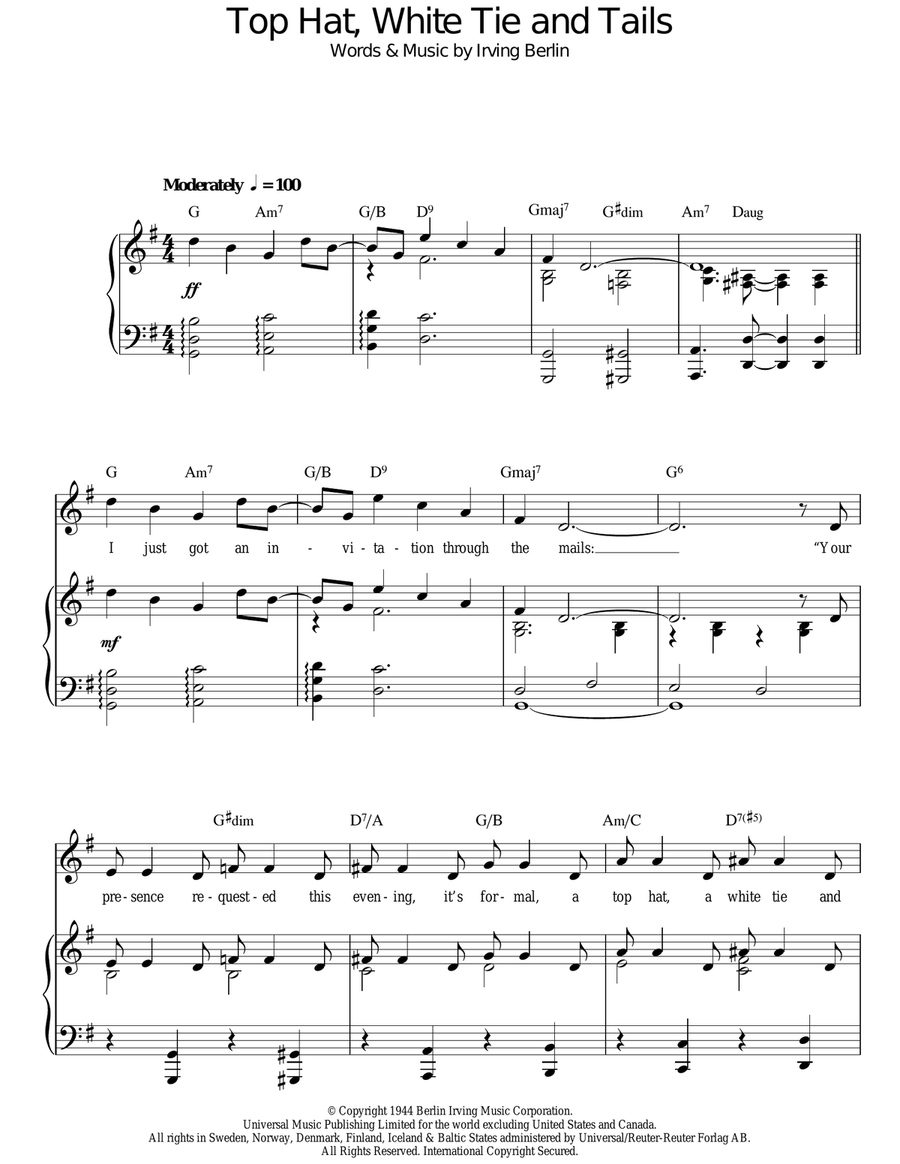Top Hat, White Tie And Tails Guitar scores gallery preview page 1
