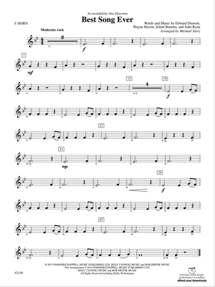 Best Song Ever: 1st F Horn Concert Band scores gallery preview page 1