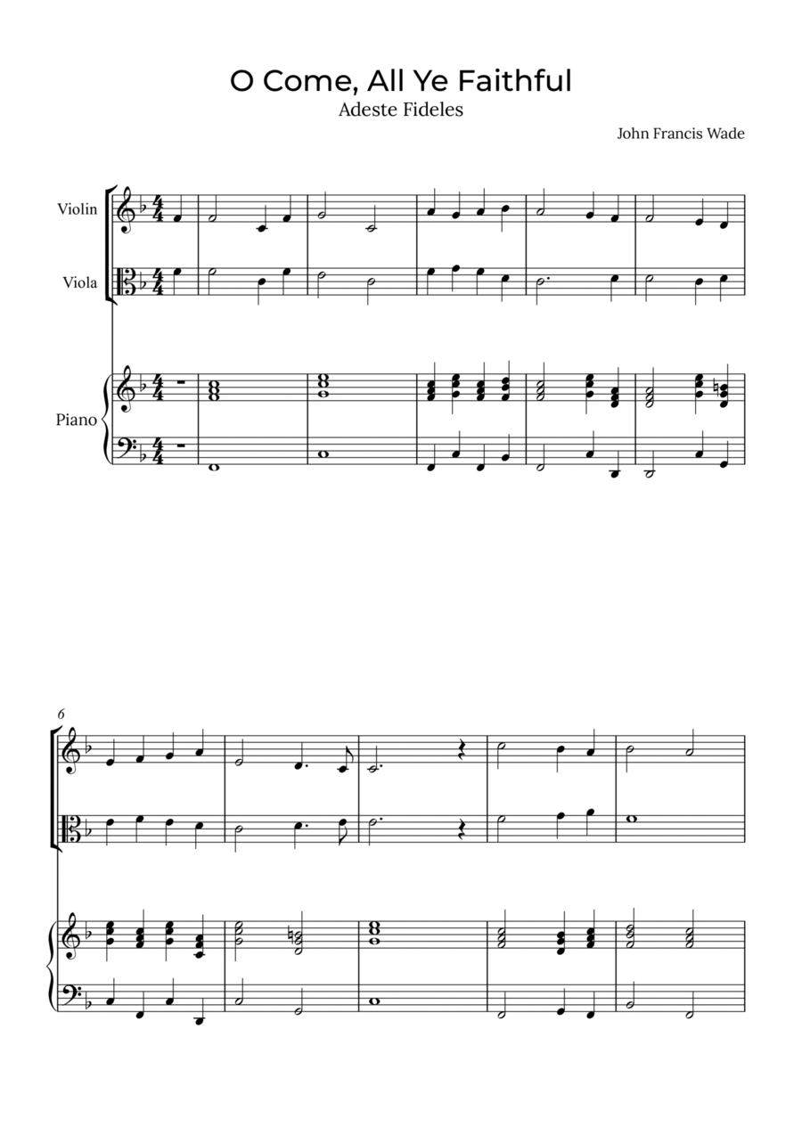 O Come, All Ye Faithful - Violin and viola with piano String Duet scores gallery preview page 1