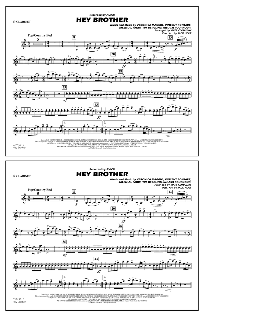 Hey Brother - Bb Clarinet Marching Band scores gallery preview page 1