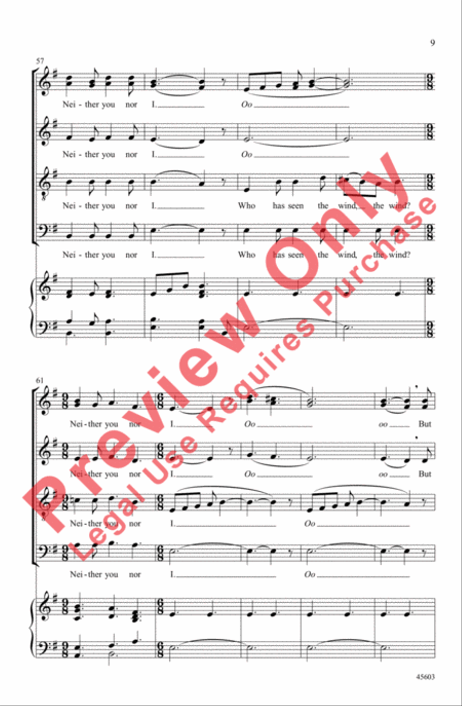 Who Has Seen the Wind? 4-Part scores gallery preview page 9