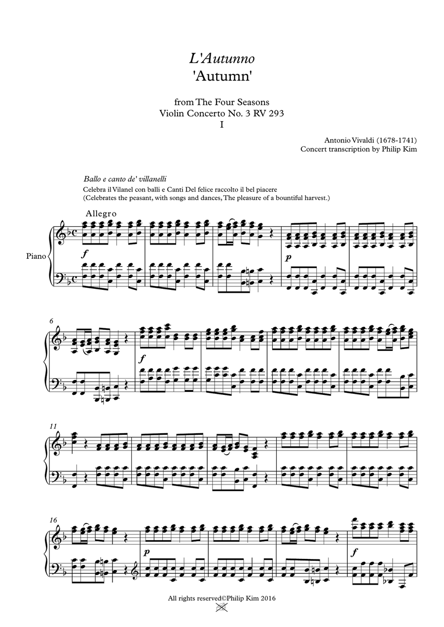 'Autumn' (Complete) from The Four Seasons by Vivaldi for Piano Solo Piano Solo scores gallery preview page 2