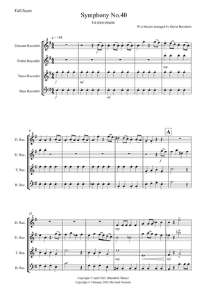 Symphony No.40 (1st movement) for Recorder Quartet