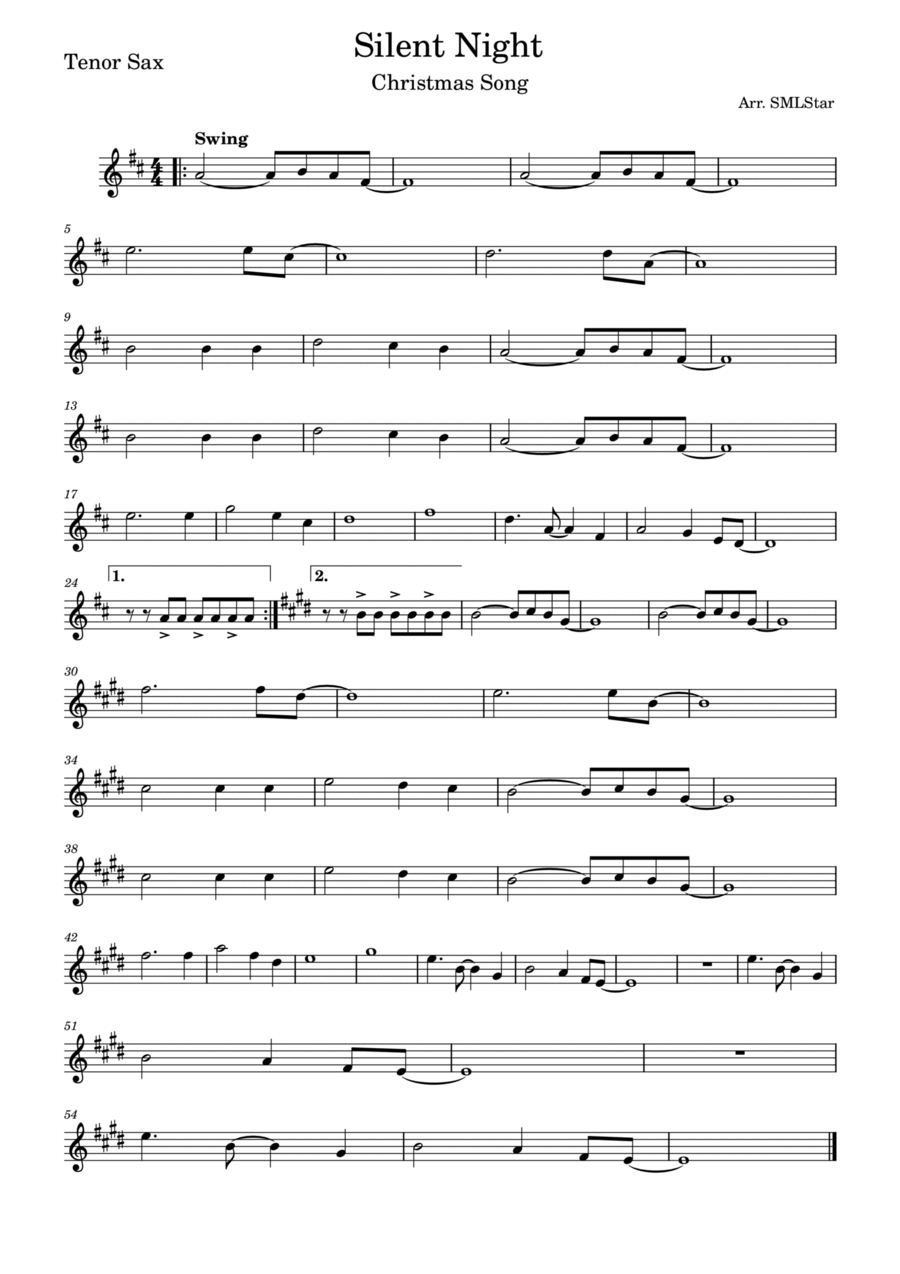 Silent Nigth Jazz Easy Version - Tenor Sax Tenor Saxophone scores gallery preview page 1