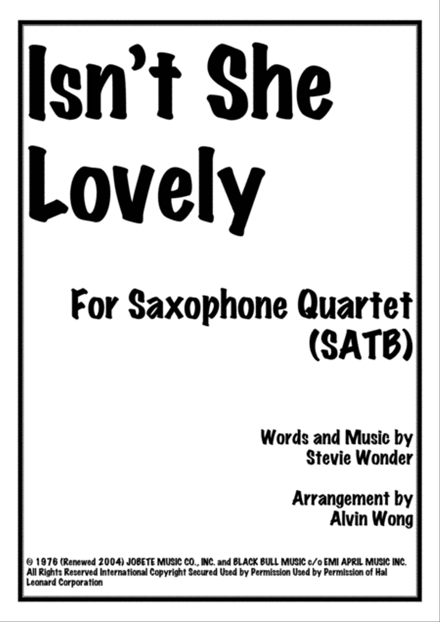 Isn't She Lovely Saxophone Quartet scores gallery preview page 1