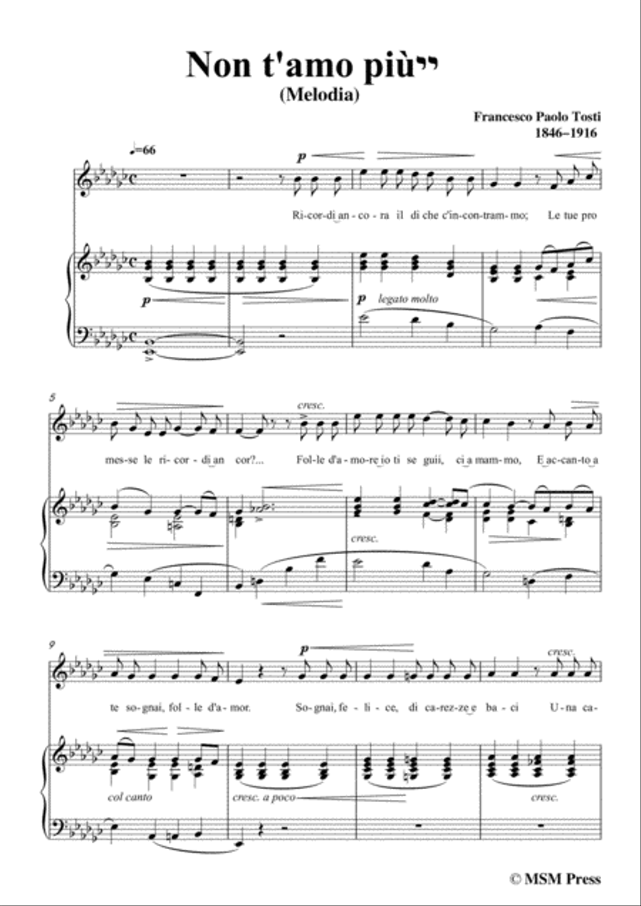 Tosti-Non t'amo più! In e flat minor,for Voice and Piano Voice Solo scores gallery preview page 3