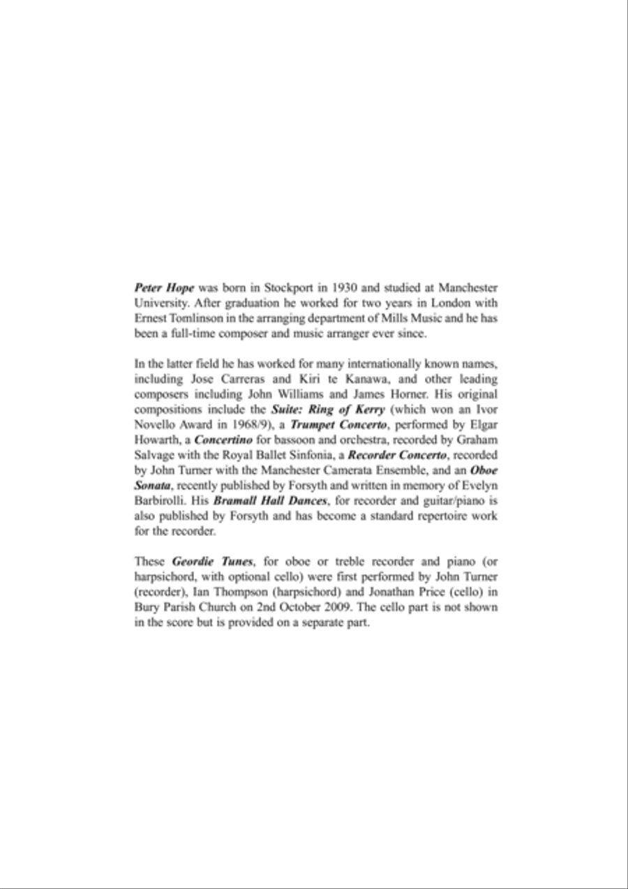 Geordie Tunes for Descant Recorder or Oboe and Piano (with optional Cello) Soprano Recorder scores gallery preview page 3