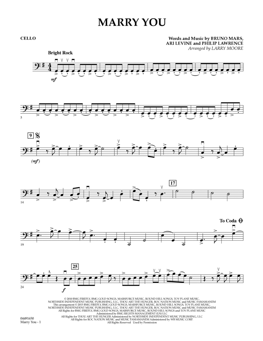 Marry You - Cello String Quartet scores gallery preview page 1