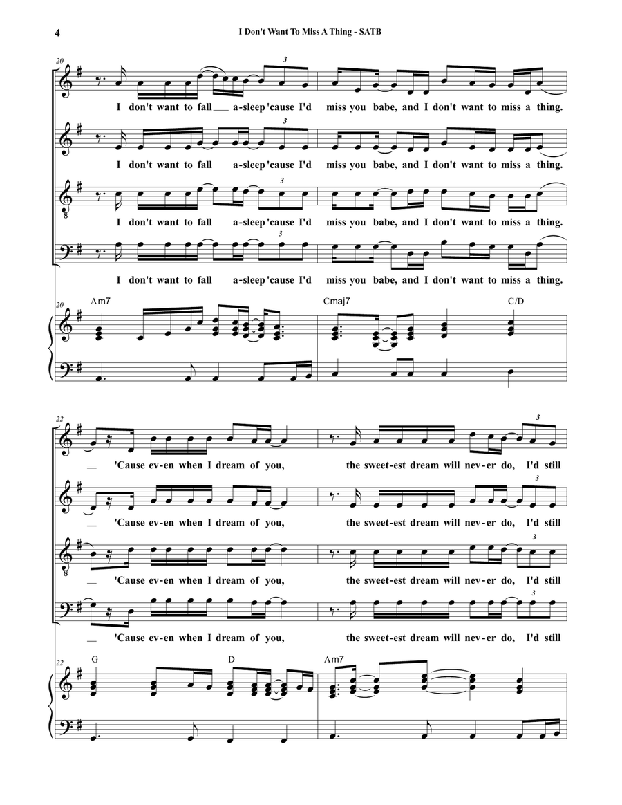 I Don't Want To Miss A Thing 4-Part scores gallery preview page 4