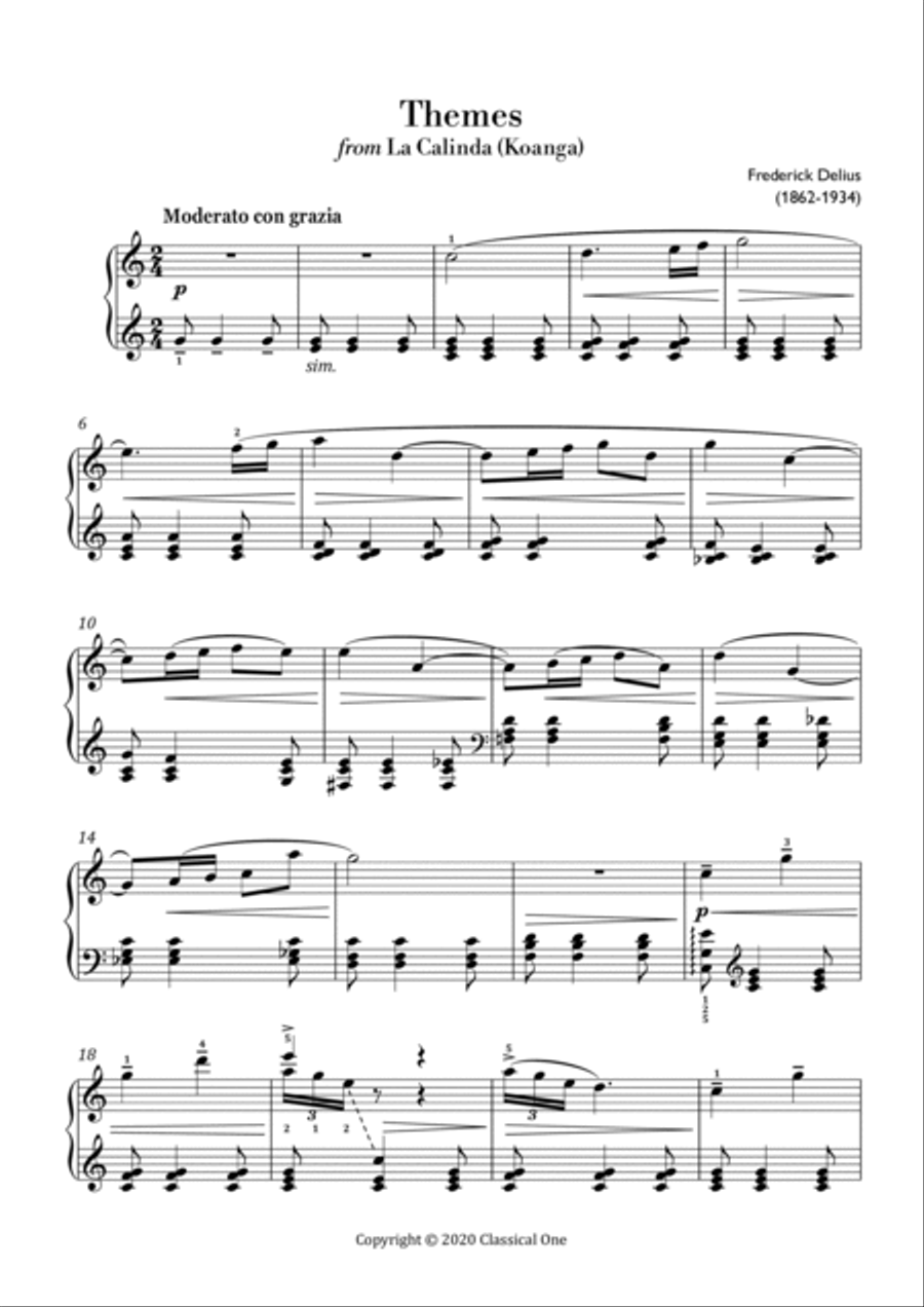 Delius - Themes from La Calinda(Easy piano version) Easy Piano scores gallery preview page 2