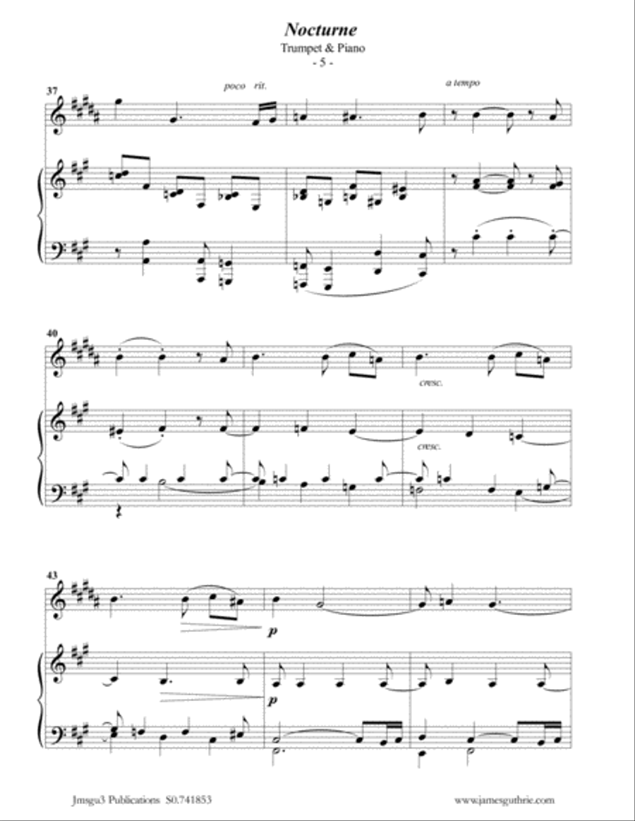 Fauré: Nocturne Op. 104 for Trumpet & Piano Trumpet Duet scores gallery preview page 5