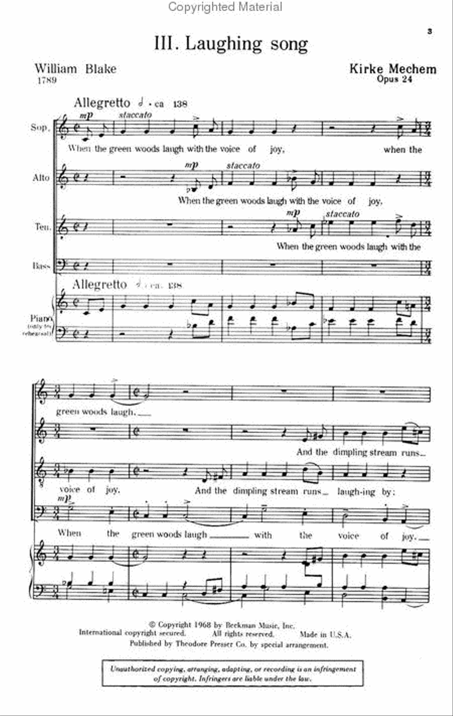 3. Laughing Song 4-Part scores gallery preview page 2
