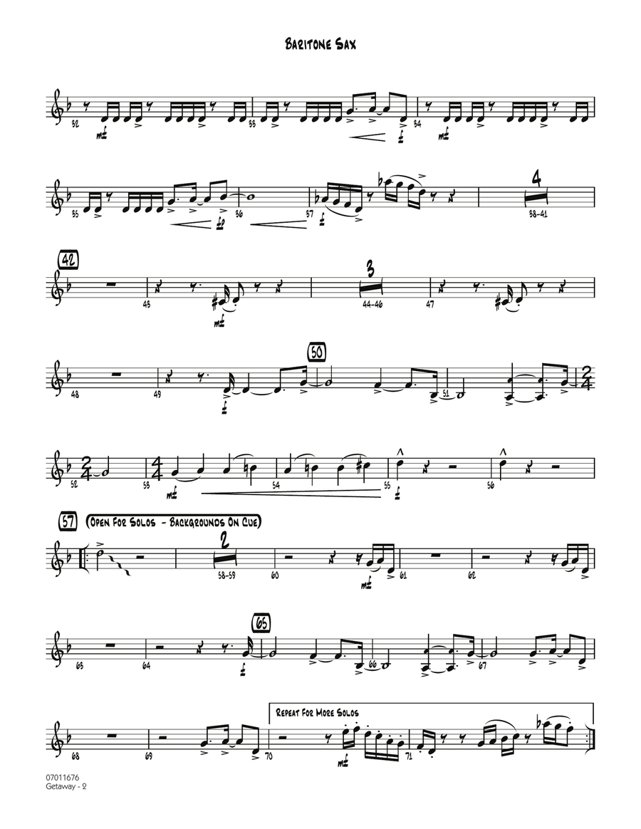 Getaway - Baritone Sax Baritone Saxophone scores gallery preview page 2