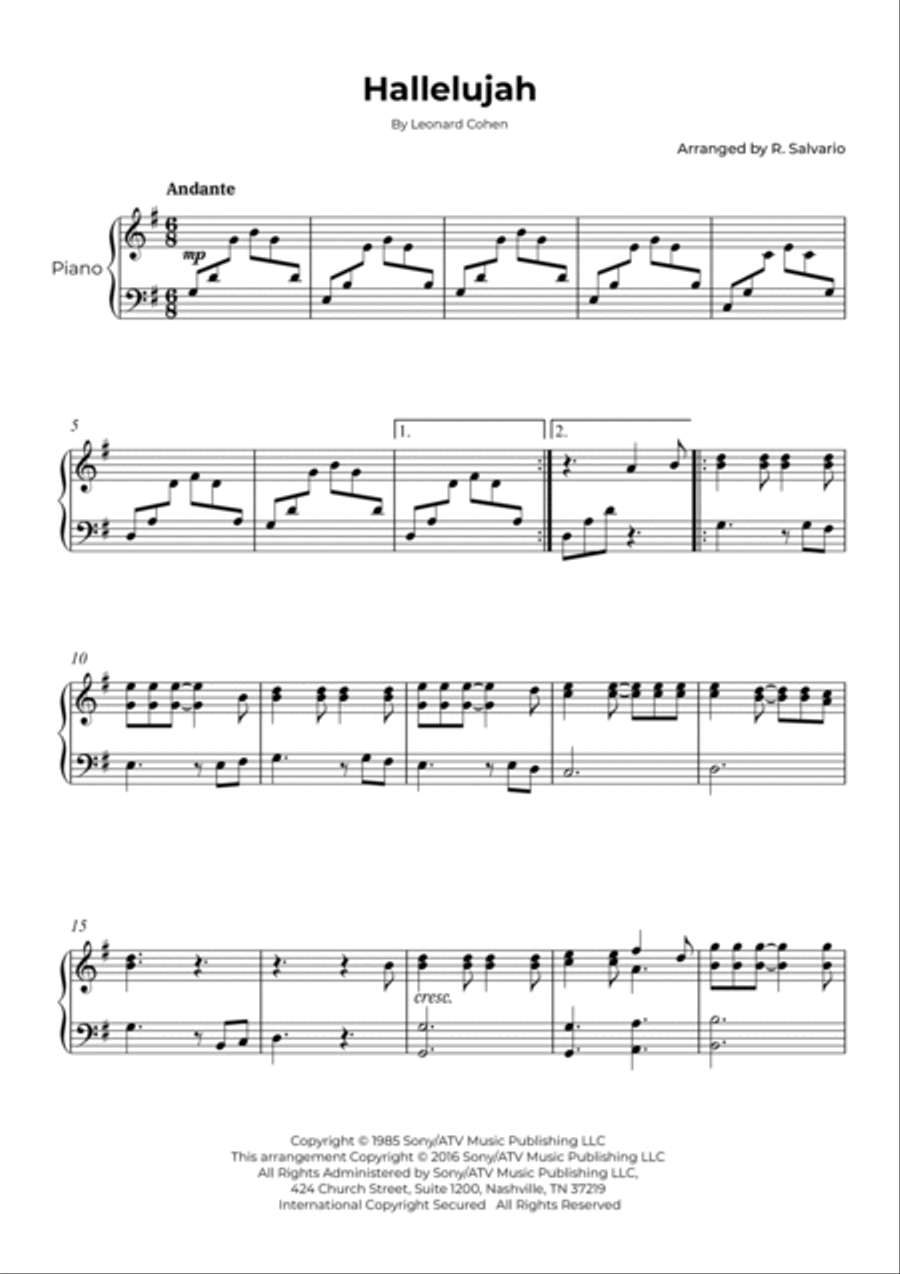 Hallelujah Easy Piano scores gallery preview page 2