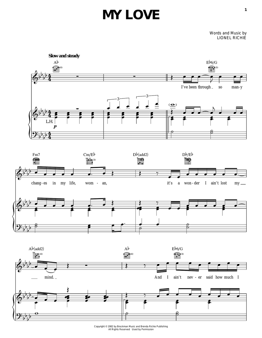 My Love My Love Piano, Vocal, Guitar scores gallery preview page 1