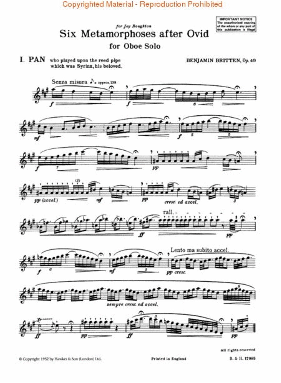 Six Metamorphoses After Ovid (for Solo Oboe), Op. 49