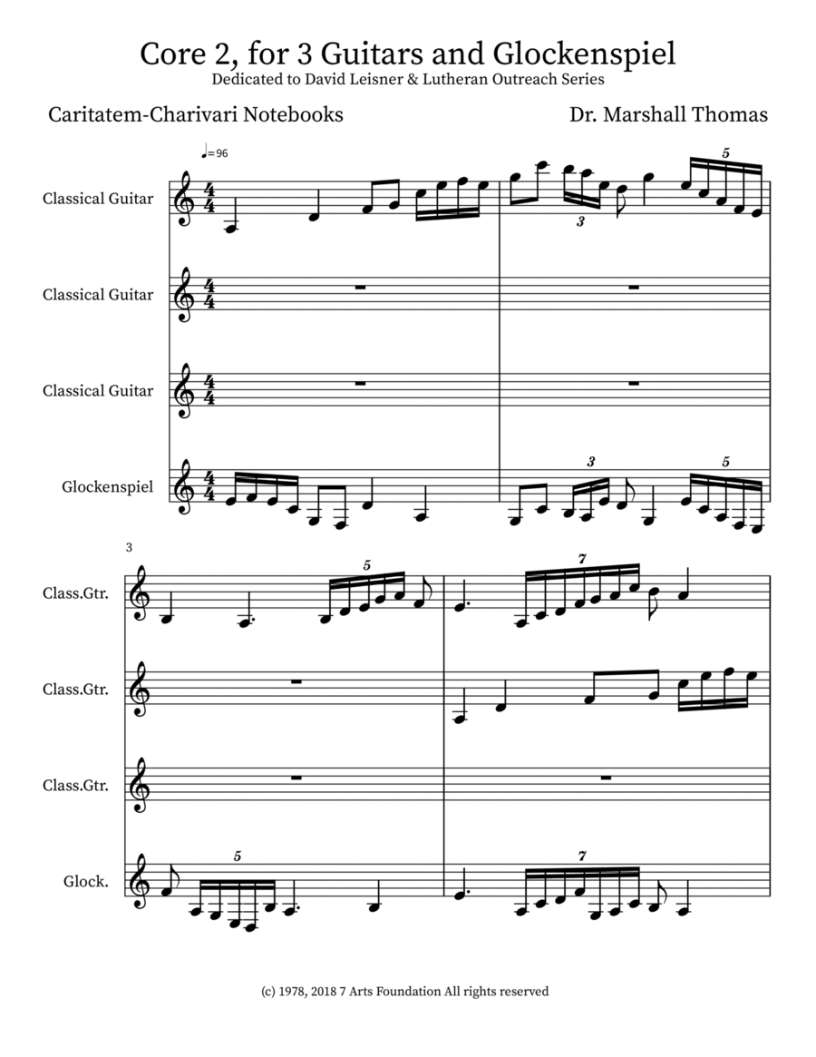 Core 2, for 3 Guitars and Glockenspiel Guitar Ensemble scores gallery preview page 1