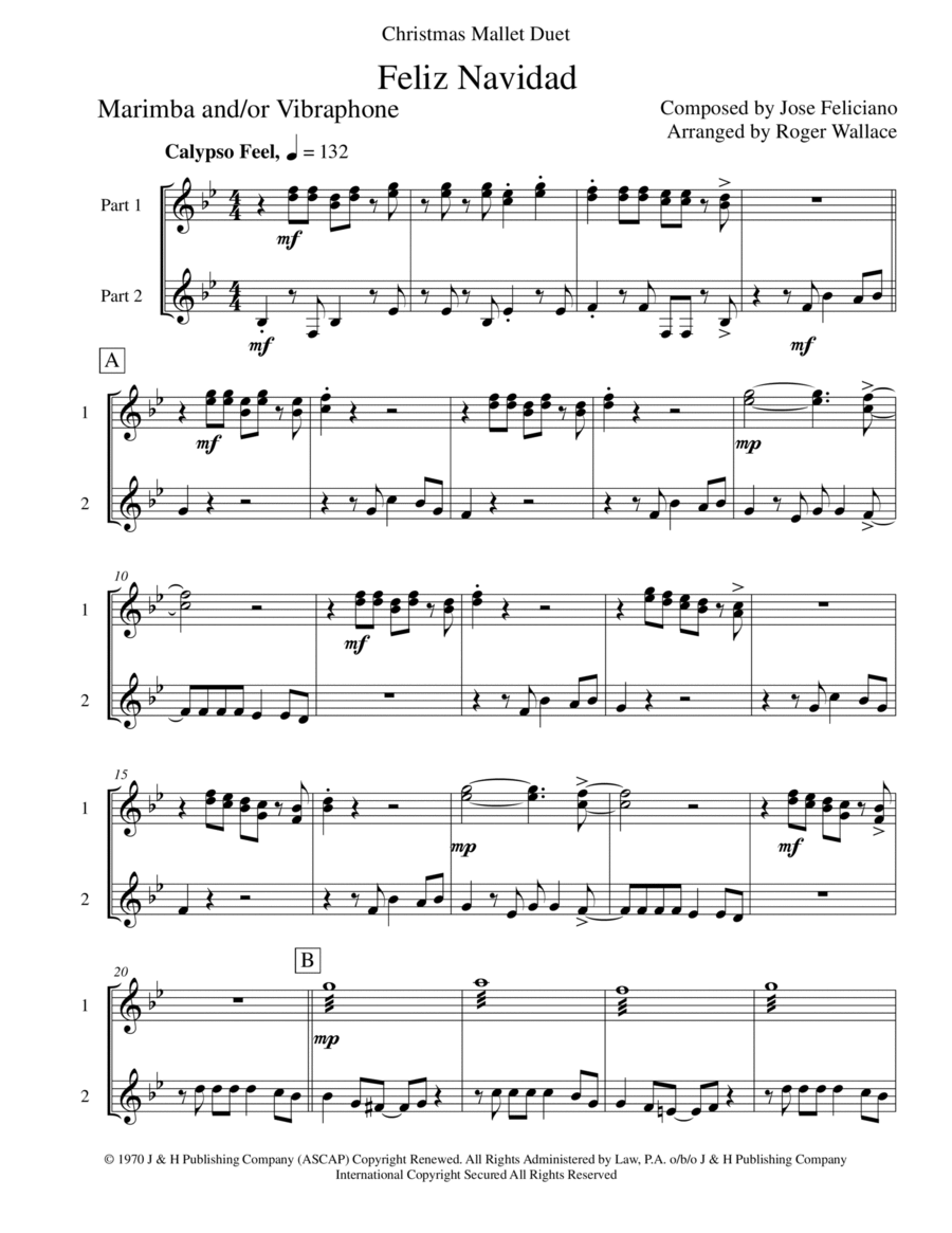 Feliz Navidad Feliz Navidad Marimba scores gallery preview page 1